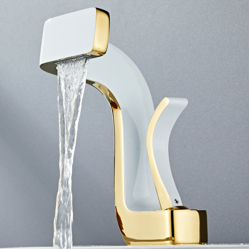 Luxury waterfall bathroom sink faucet hot and cold water brass chrome black gold