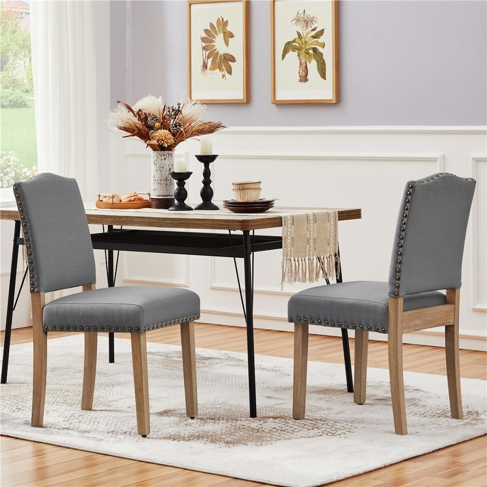 image 1 of Yaheetech Set of 2 Upholstered Kitchen Chairs Dining Room Chairs | Grey | Dark Grey