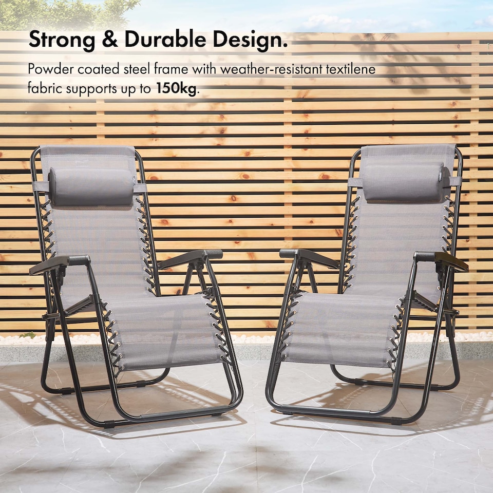 image 1 of VonHaus Verona Set of 2 Textilene Folding Garden Zero Gravity Chairs