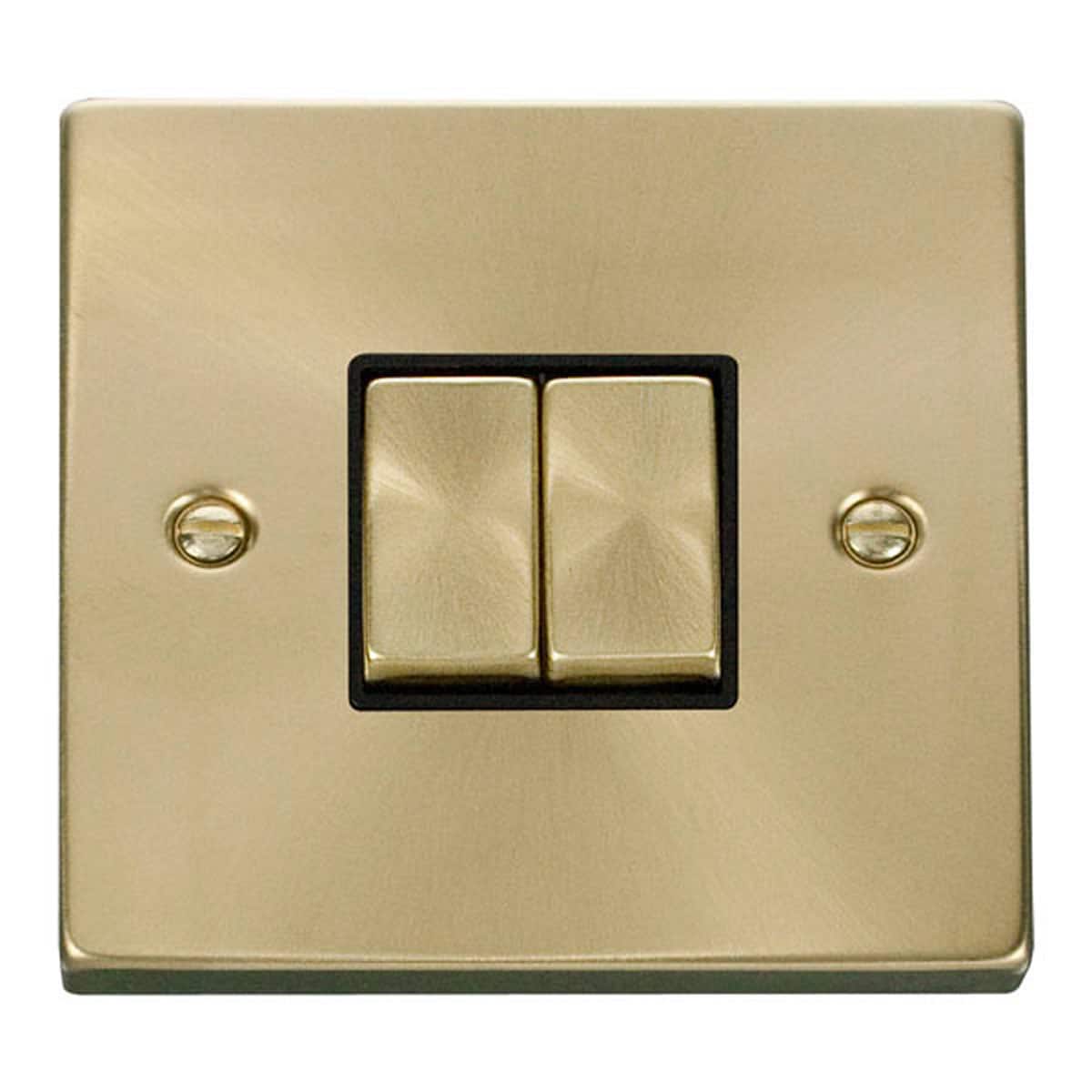 SE HOME Satin Brushed Brass 10A 2 Gang 2 Way Ingot Light Switch Gold Satin Brass