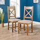 image 2 of Pair Of High Slatted Back Dining Chairs Wool Seat Solid Oak Legs Fully Assembled | Brown