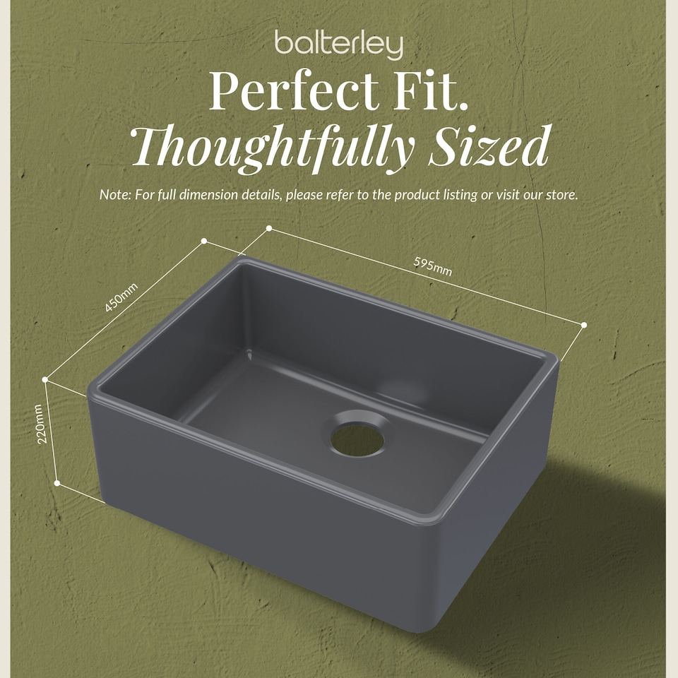 image 1 of Balterley Fireclay Kitchen Single Bowl Butler Sink | Grey | Soft Black | 1
