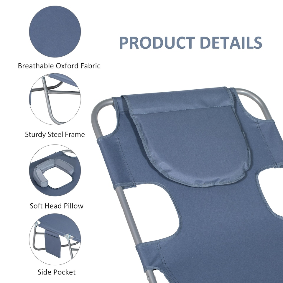 image 1 of Outsunny Chaise Lounge Portable Adjustable Backrest with Face Cavity Grey