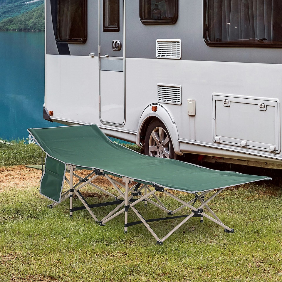 image 1 of Outsunny Single Portable Outdoor Military Sleeping Bed Camping Cot Green