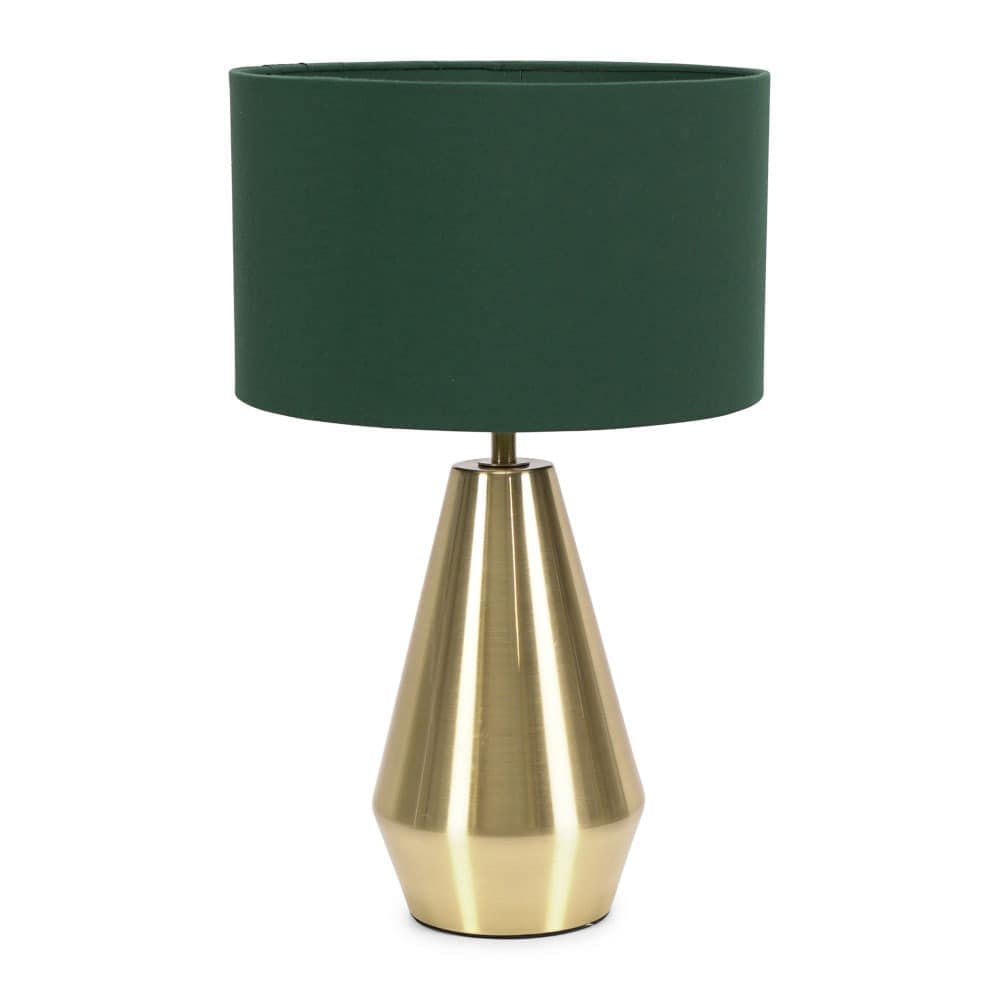 ValueLights Jax Antique Brass Dimmable Touch Table Lamp with Fabric Drum Shade with LED Bulb in Bottle Green