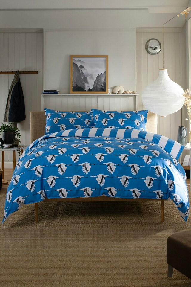 image 1 of 100% Soft Cotton Printed Sedge Piped Duvet Cover Set | Blue | Blue | Single