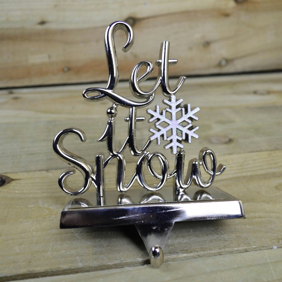 image 1 of 22cm Silver Christmas Stocking Hanger - Let it Snow