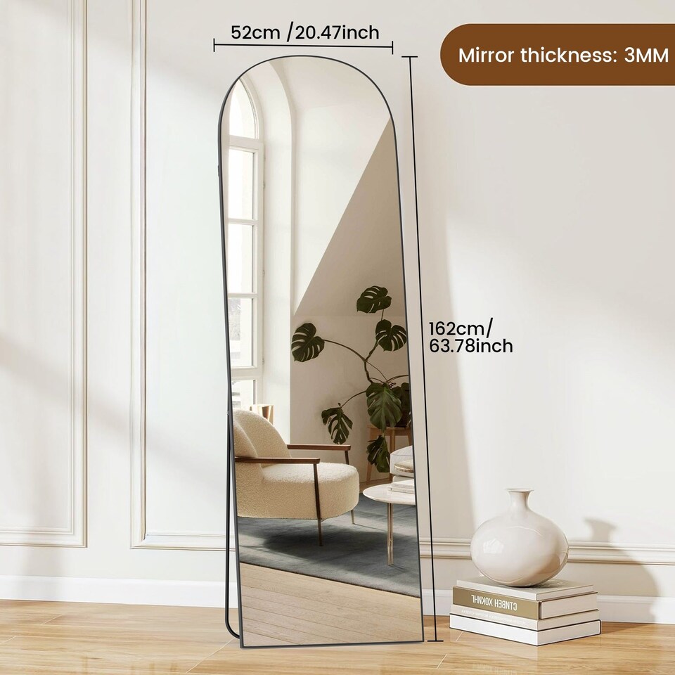 image 1 of Rattantree Arched Full Length Mirror Floor Standing 162x52cm