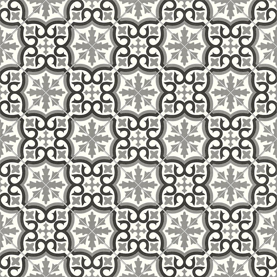 image 1 of Black White Designer Effect Vinyl Flooring For Kitchen, Bathroom, 2.6mm Thick