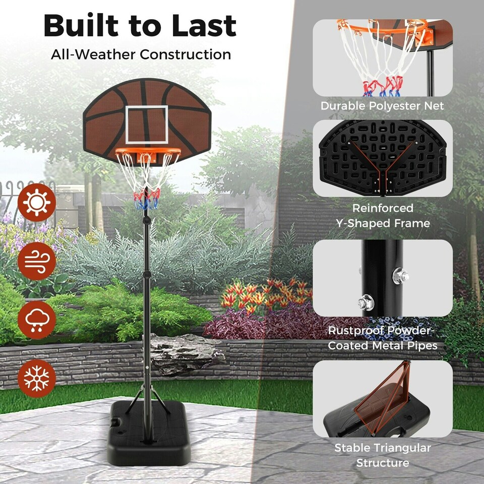 image 1 of COSTWAY Height Adjustable Basketball Hoop Basketball Goal System Brown | Standard