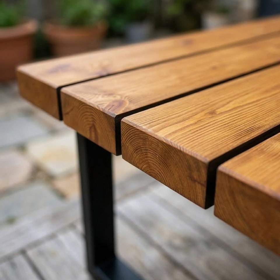 image 1 of Chunky Handmade Outdoor Table - Dark Oak