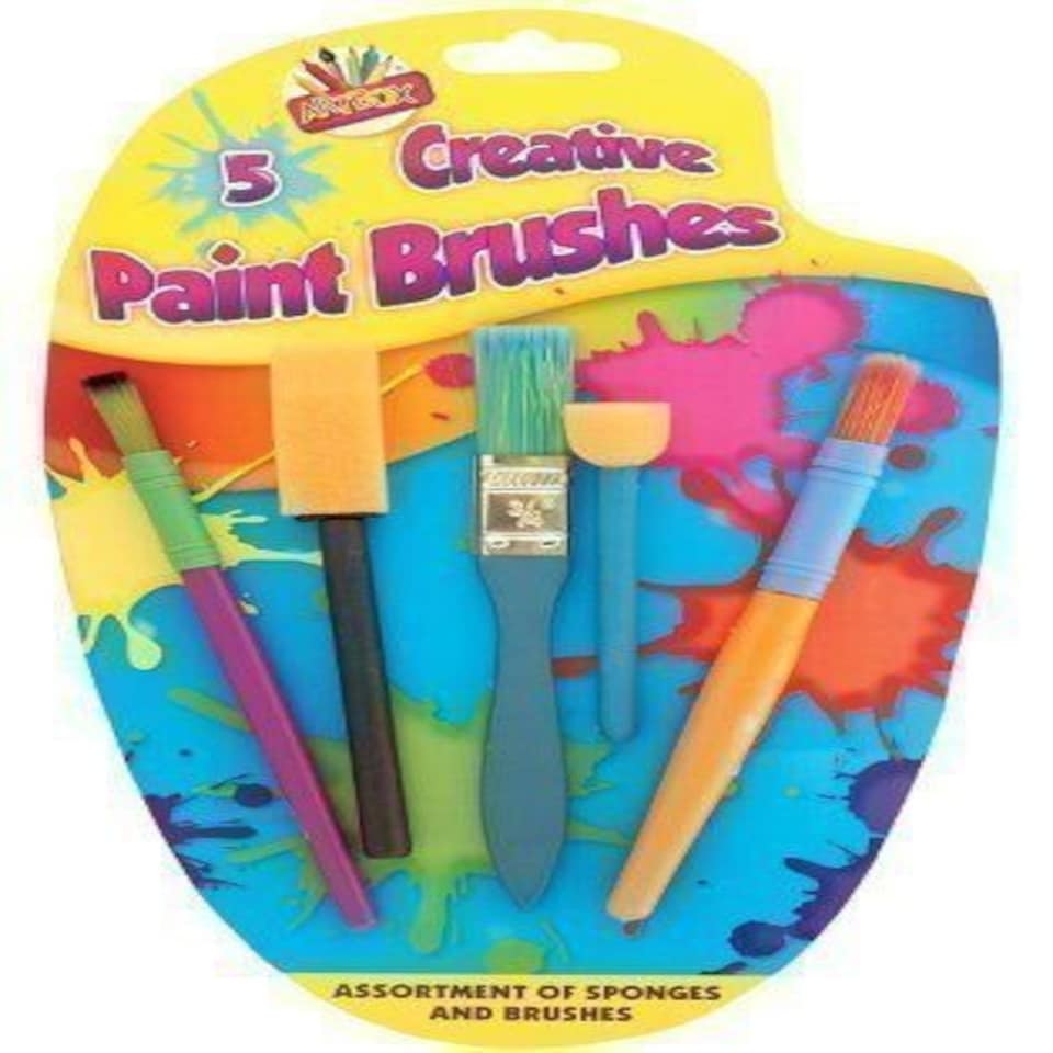 image 1 of Children's Kids 5 x Creative Sponge Paint Glue Brushes Set Art Craft Painting