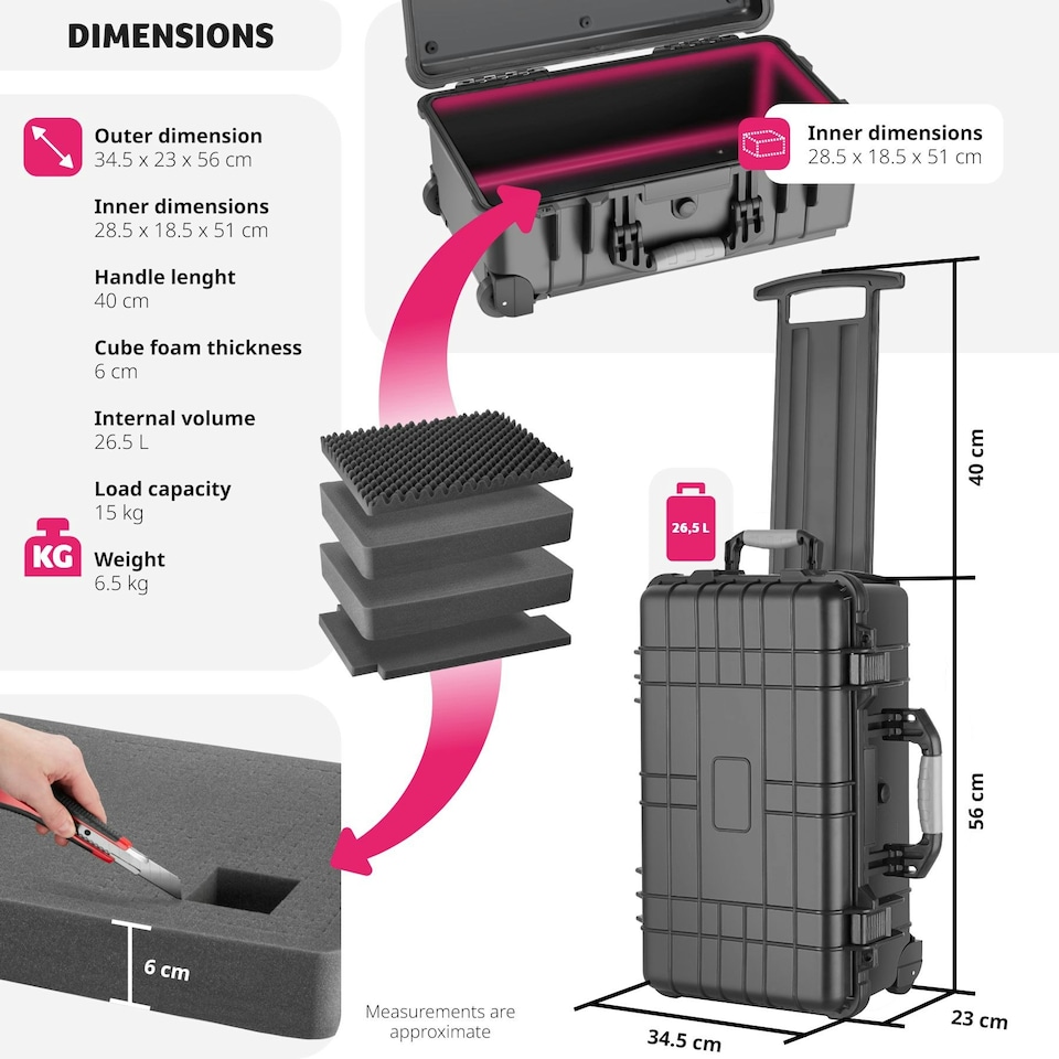 image 1 of Camera Case - hard shell, foam inserts, waterproof, telescopic handle | Black | M | 1