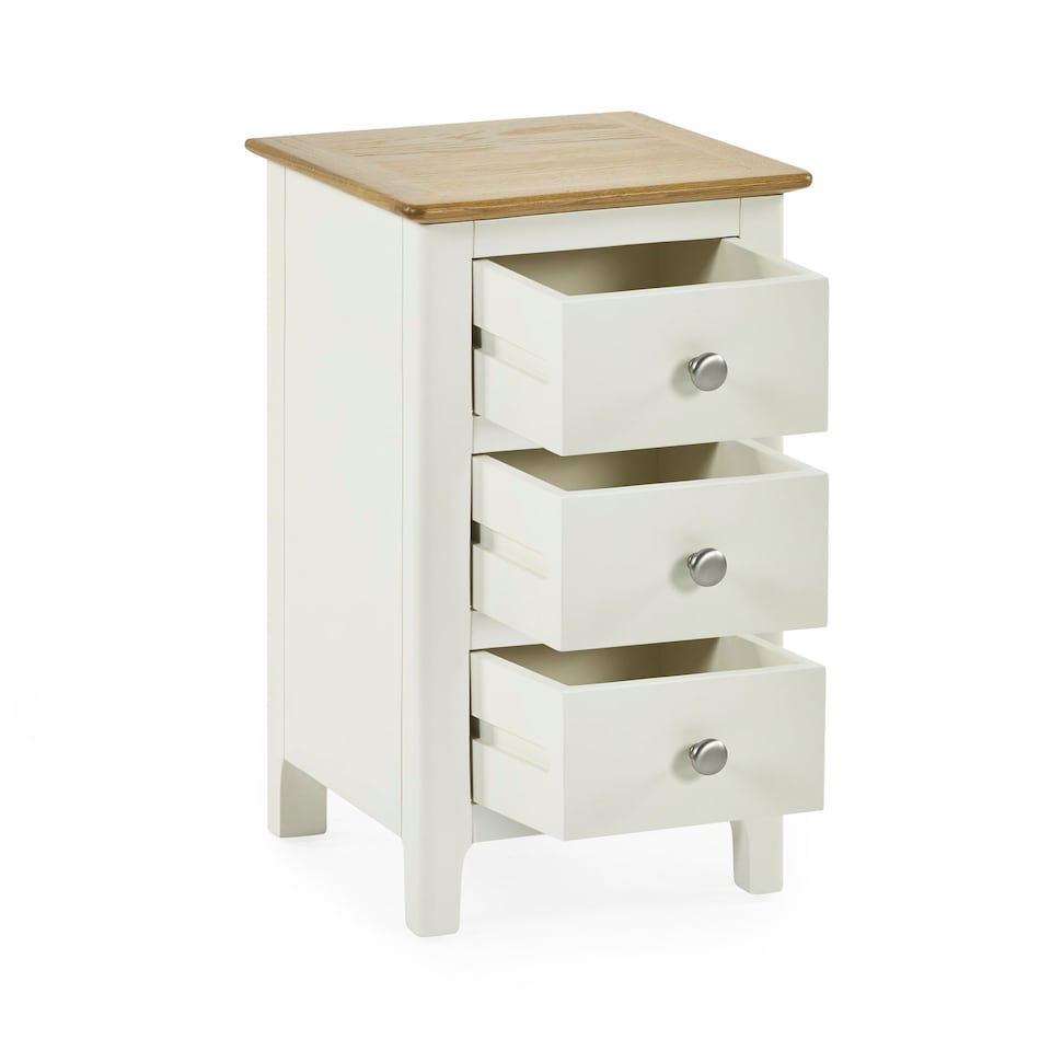 image 1 of Premium Langford White & Oak Compact 3 Drawer Bedside Table