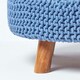 image 4 of Homescapes Blue Large Round Cotton Knitted Footstool on Legs