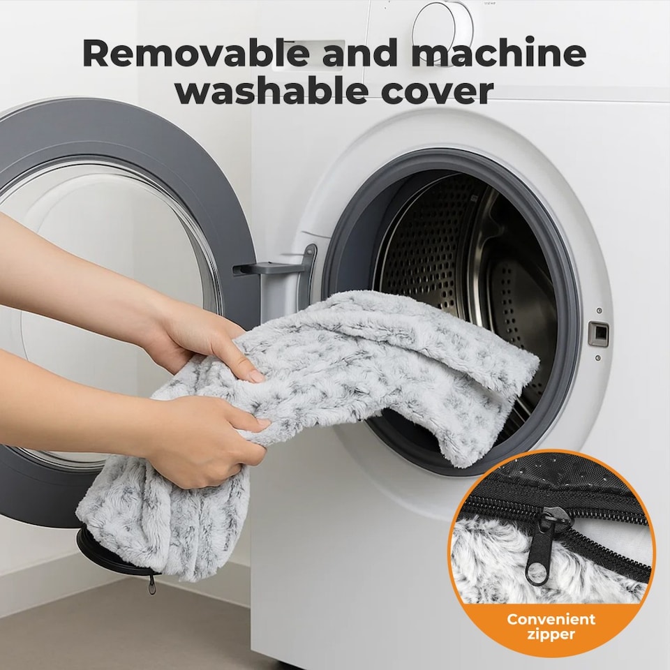 image 1 of Skylos Small Dog Calming Bed Grey Plush Cushion Waterproof Washable Cover | Grey | Small | S