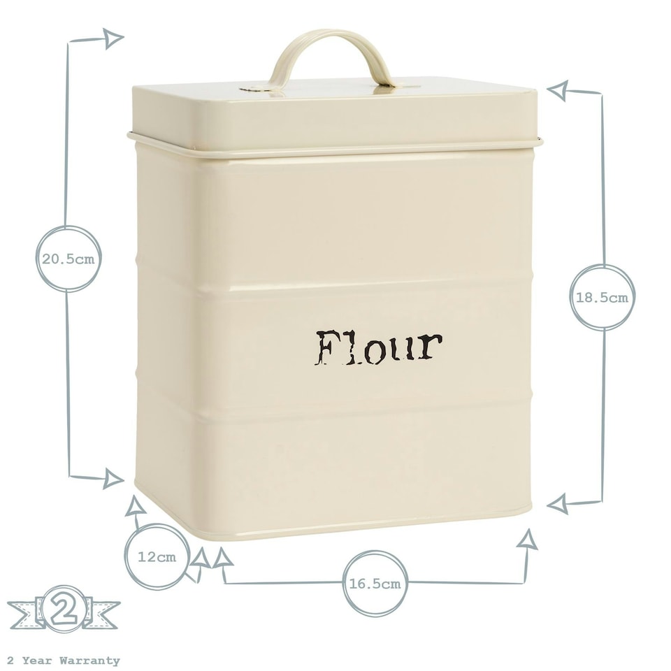 image 1 of Harbour Housewares Cream Vintage Metal Kitchen Flour Canister Kitchen Caddy Kitchen Storage Containers Canisters