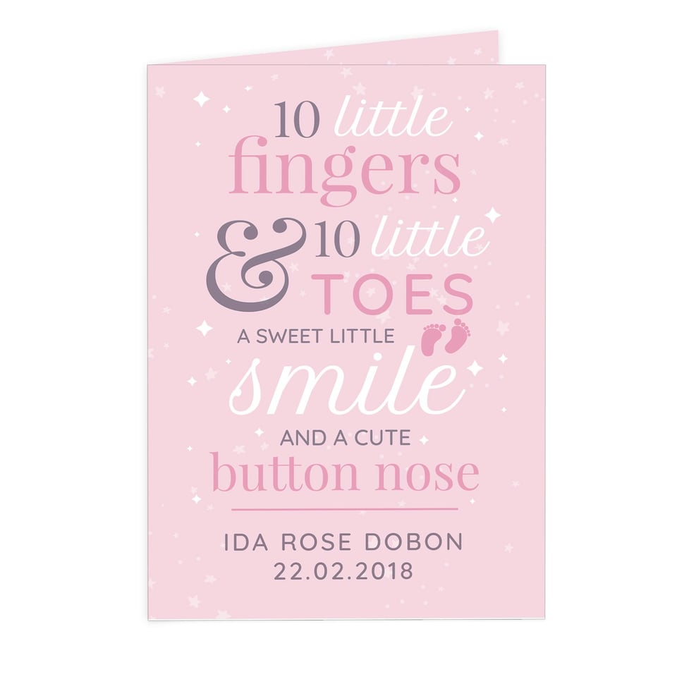 image 1 of Personalised '10 Little Fingers' Pink Baby Card