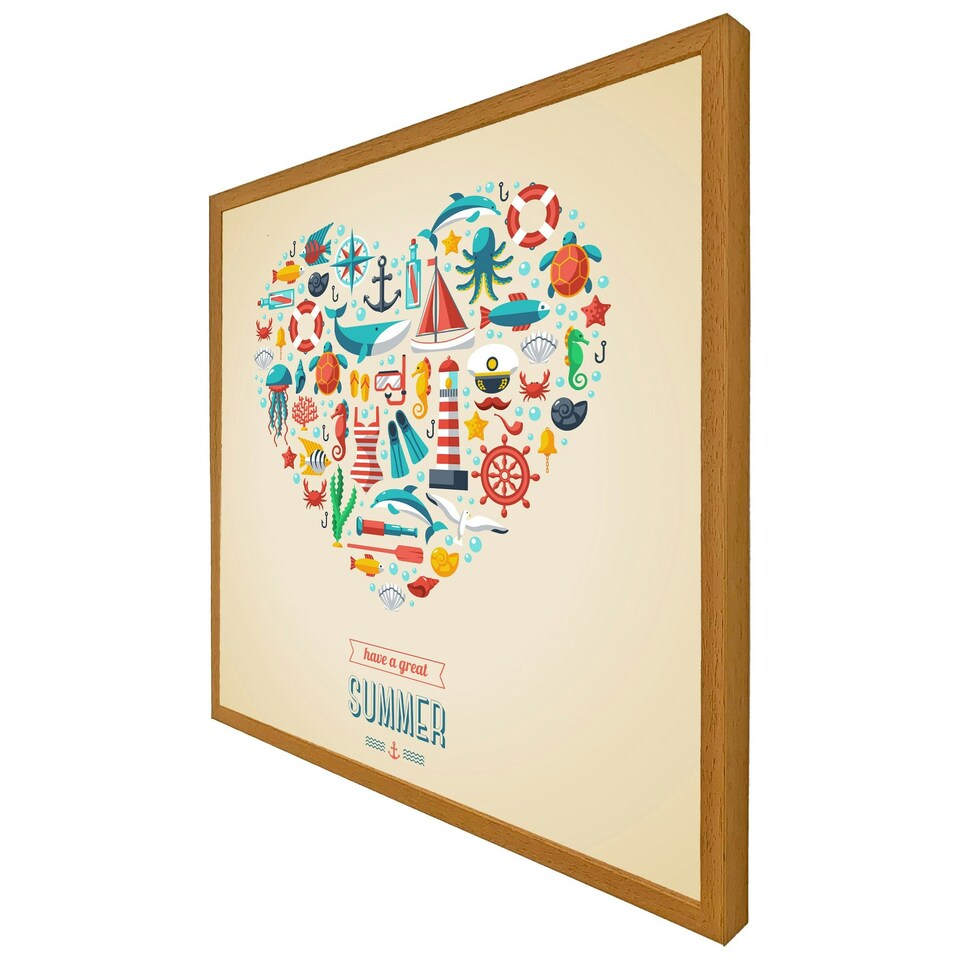 image 1 of Love heart of sealife & nautical items (Picutre Frame) Brown | Oak | M