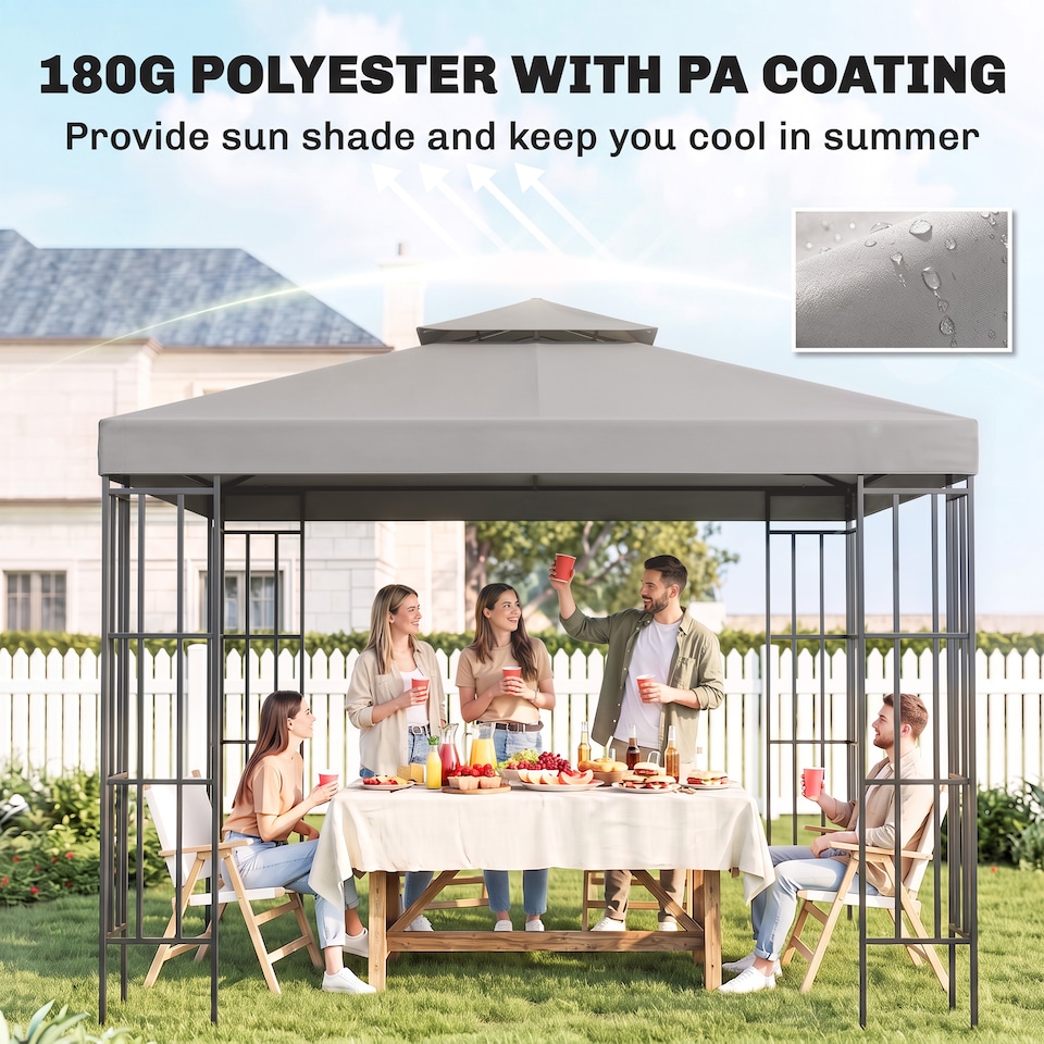 image 1 of Outsunny 3(m) 2 Tier Garden Gazebo Top Cover Replacement Canopy Roof Light Grey | Grey