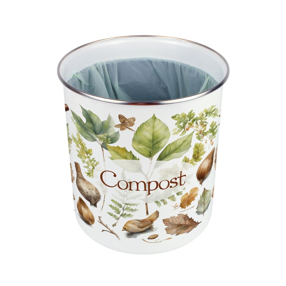 image 1 of Woodland Compost Caddy - Metal 2L Decorative Kitchen Food Waste Bin