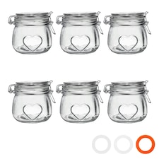 Nicola Spring Heart Glass Storage Jars - 500ml - Clear Seal - Pack of 6