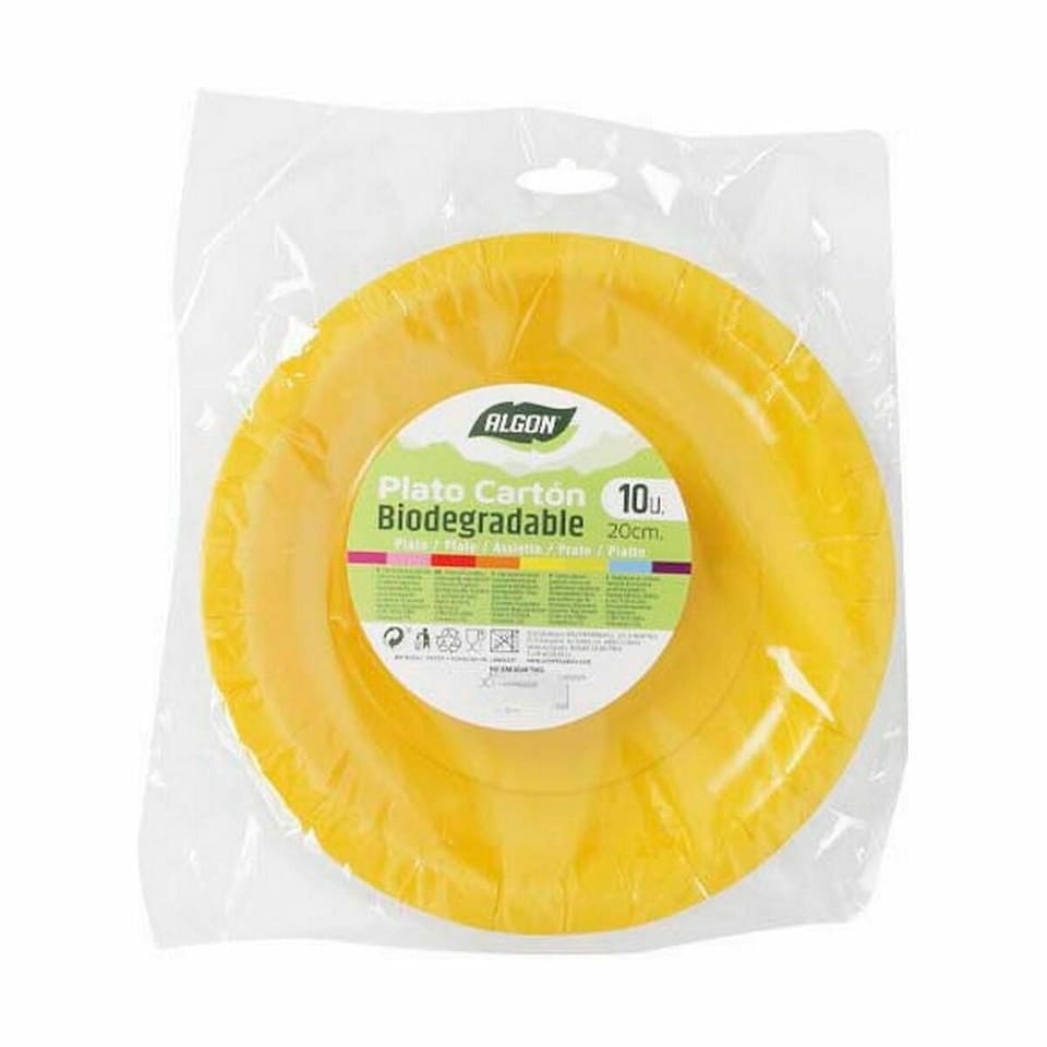 image 1 of Plate set Algon Disposable 20 cm Cardboard Yellow 10 Pieces (36 Units) N/A