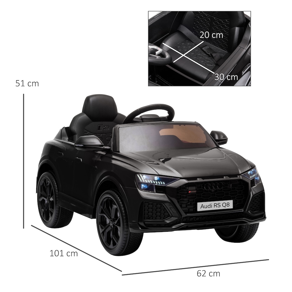 image 1 of HOMCOM Audi RS Q8 Licensed Electric Car for Kids, 6V Kids' Electric Ride on with Remote Control, 7Ah Big Battery, Lights Bluetooth, Music USB, for 3-5 Years Old, Black