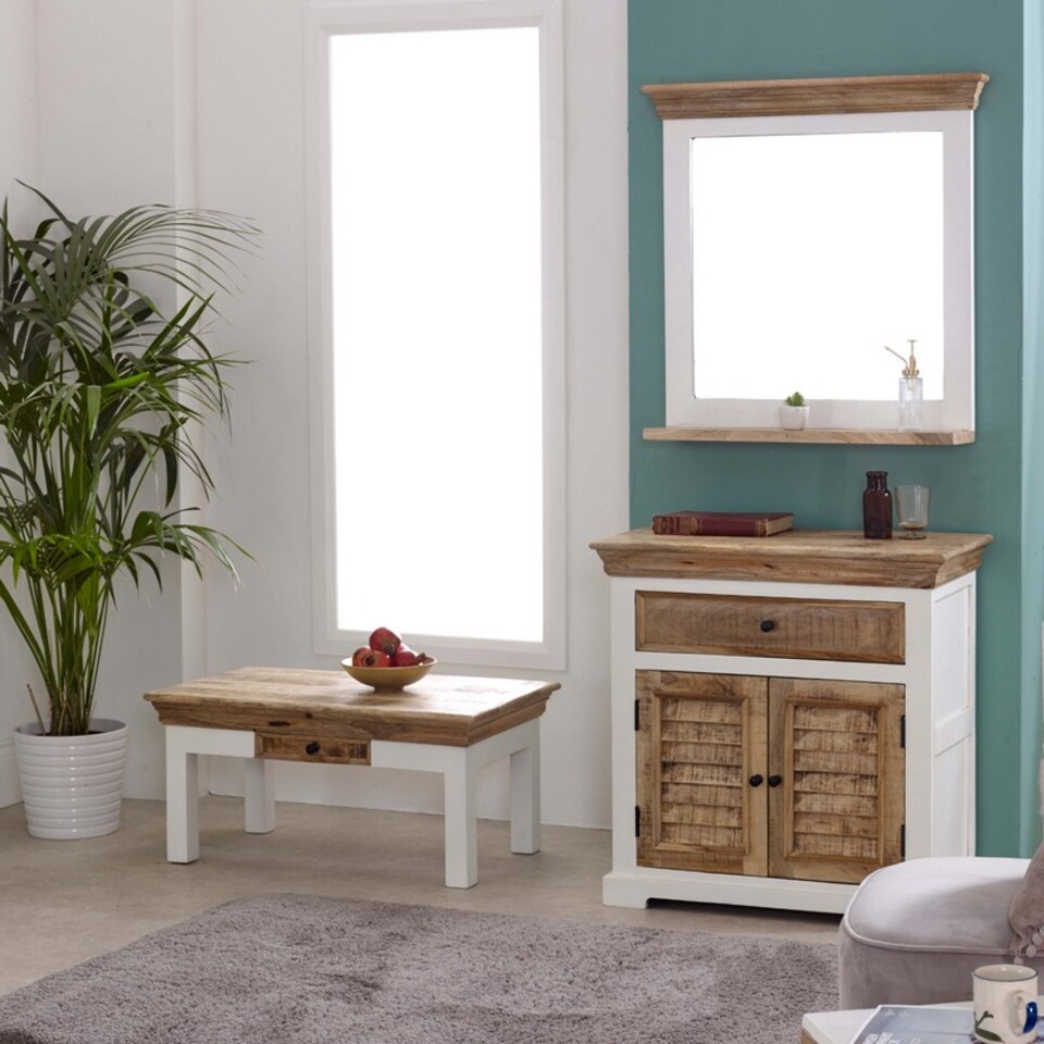 image 1 of Alfie Framed Mirror with Shelf - Mango Wood - L80 x W73 x H16 cm