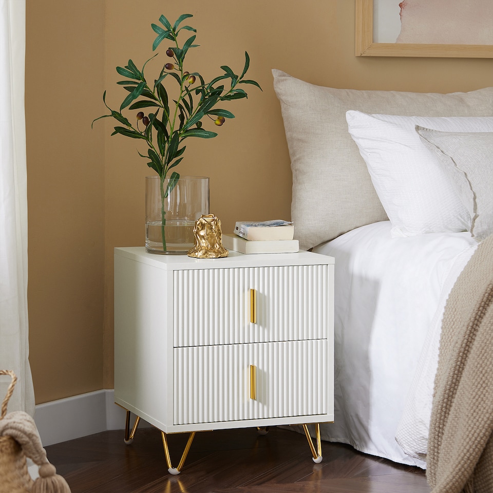 image 1 of SoBuy 2-Drawer Bedside Table, White, 15.75x15.75x18.50 inches, 22 kg - FBT115-Wx2