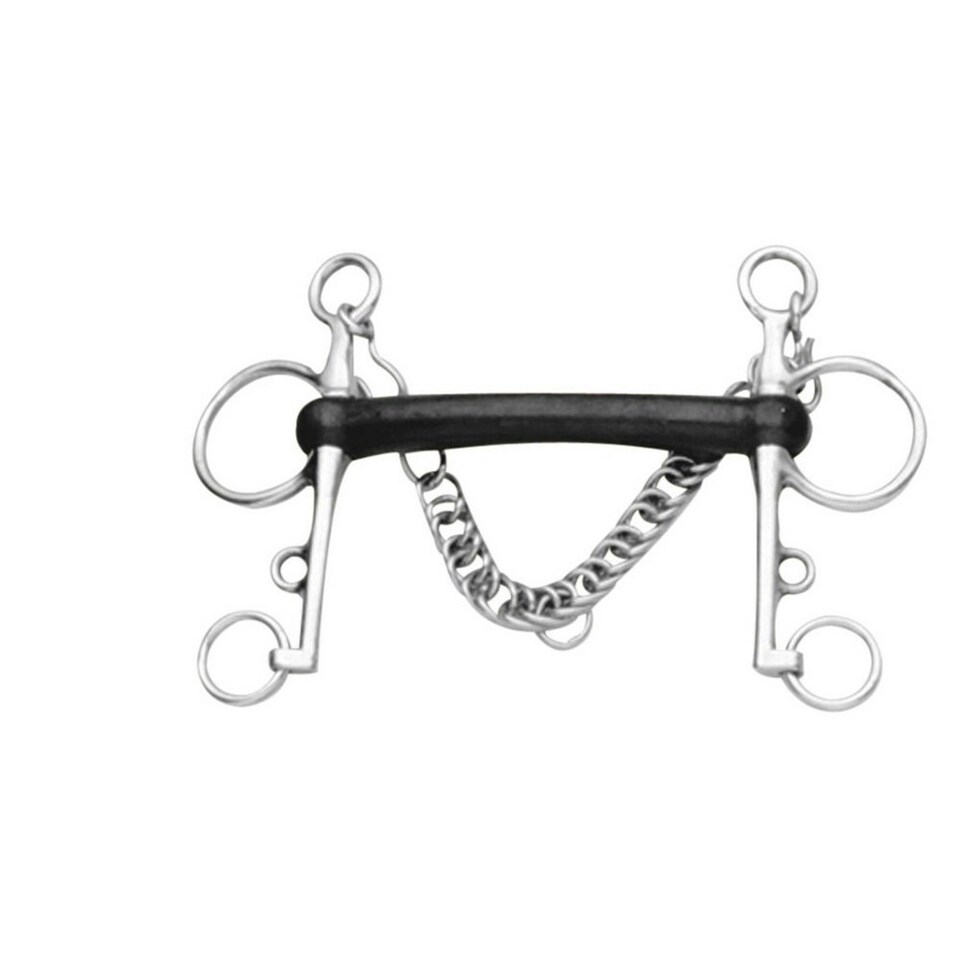 Korsteel Hard Rubber Mullen Mouth Pelham Bit - Black/Silver - 5in