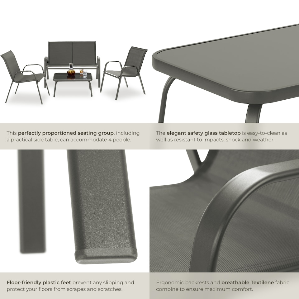 image 1 of Garden Furniture Set Nora - up to 4 people, textilene fabric, weather-resistant | Grey | anthracite | 70 x 111 x 83 cm | 1