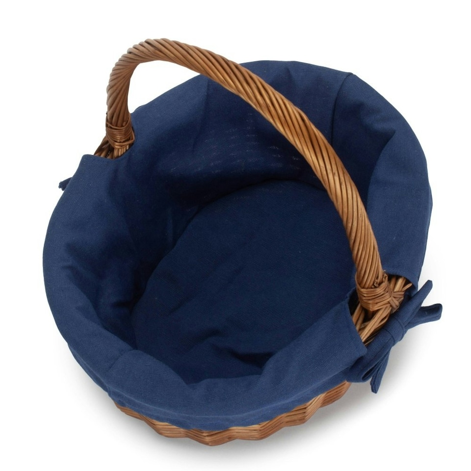image 1 of Double Steamed Oval Shopping Basket with Lining Blue | Navy Blue | One Size