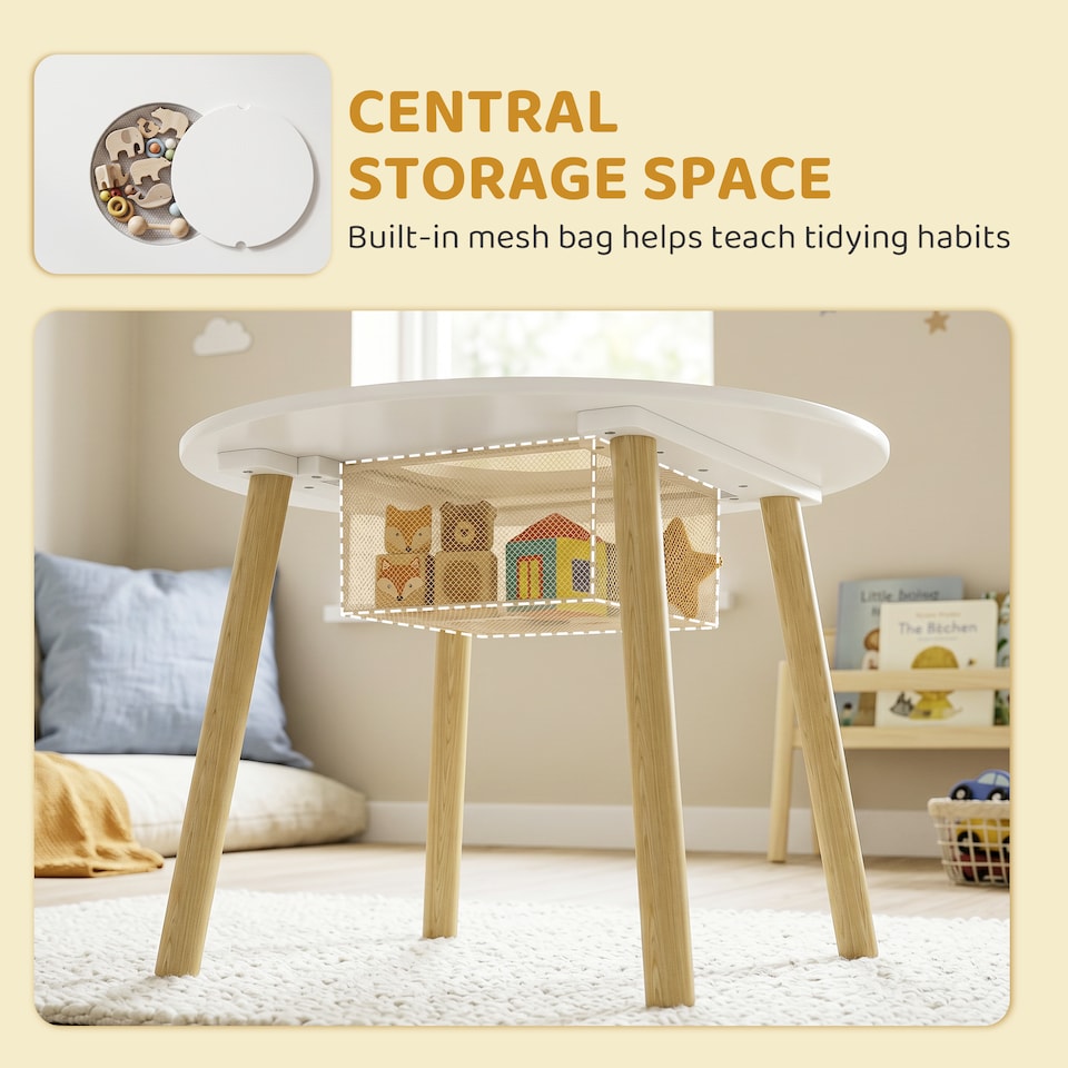 image 1 of AIYAPLAY Kids Table and Chairs Set with Storage Bag White