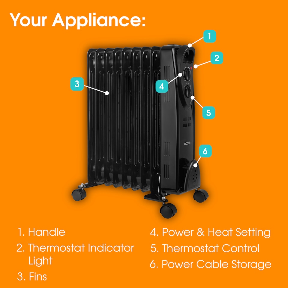 image 1 of Abode AOFR9003B 2kW 9 Fin Oil Filled Radiator in Black
