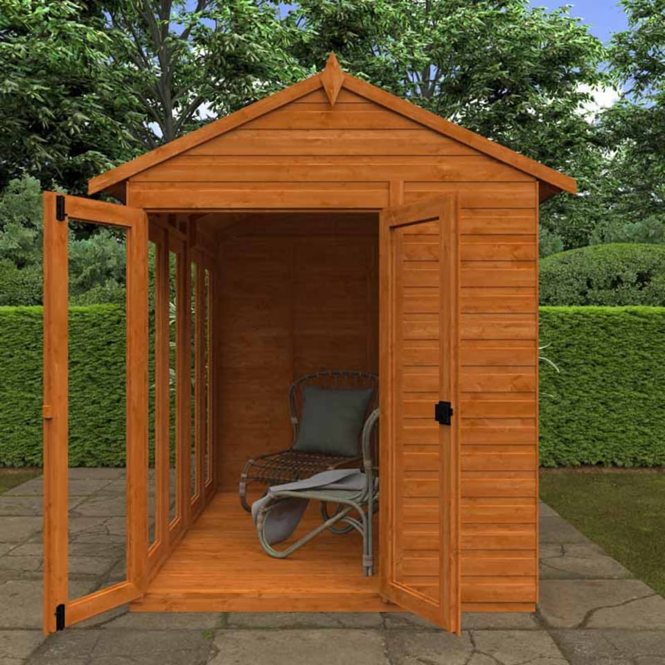 image 1 of 8x6 Flex Apex Full Pane Summerhouse 12mm Flex - L238.8 x W175 x H23.32 cm - Solid Wood/Softwood/Pine - Burnt Orange