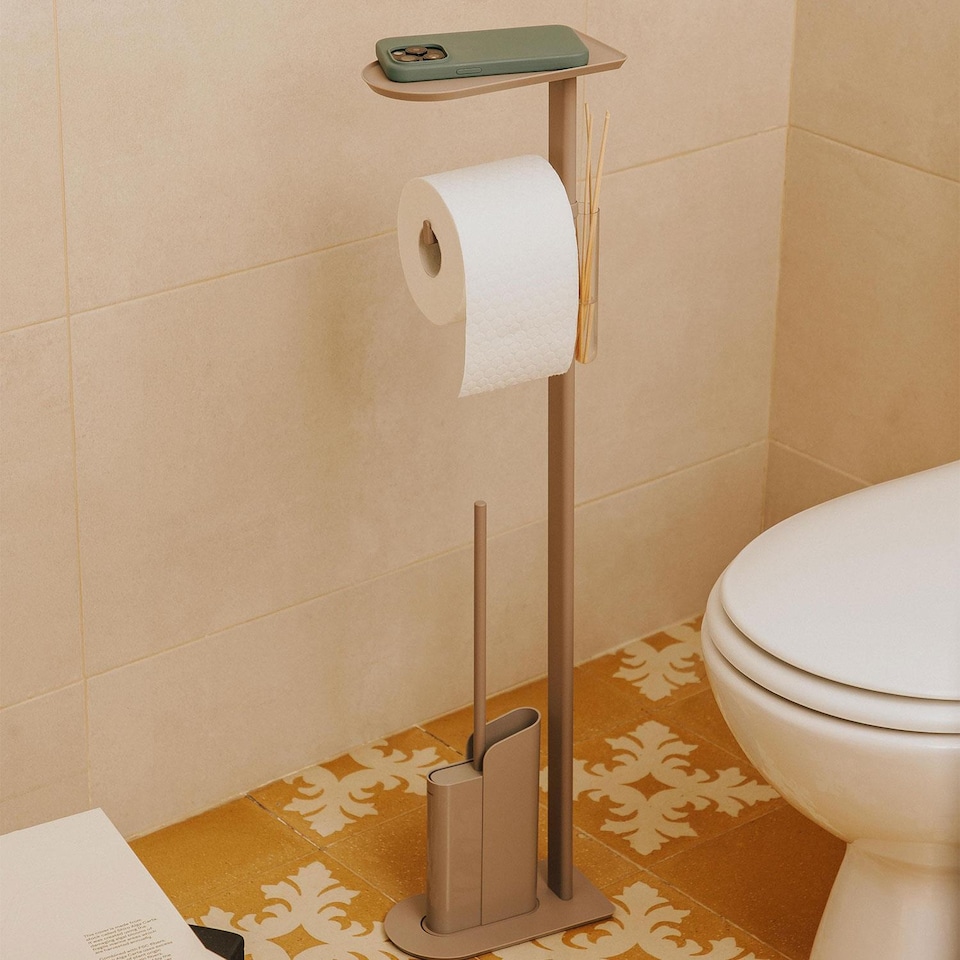 image 1 of COSMIC Silicone Toilet Brush with Toilet Roll Holder, Black, FLAT Collection