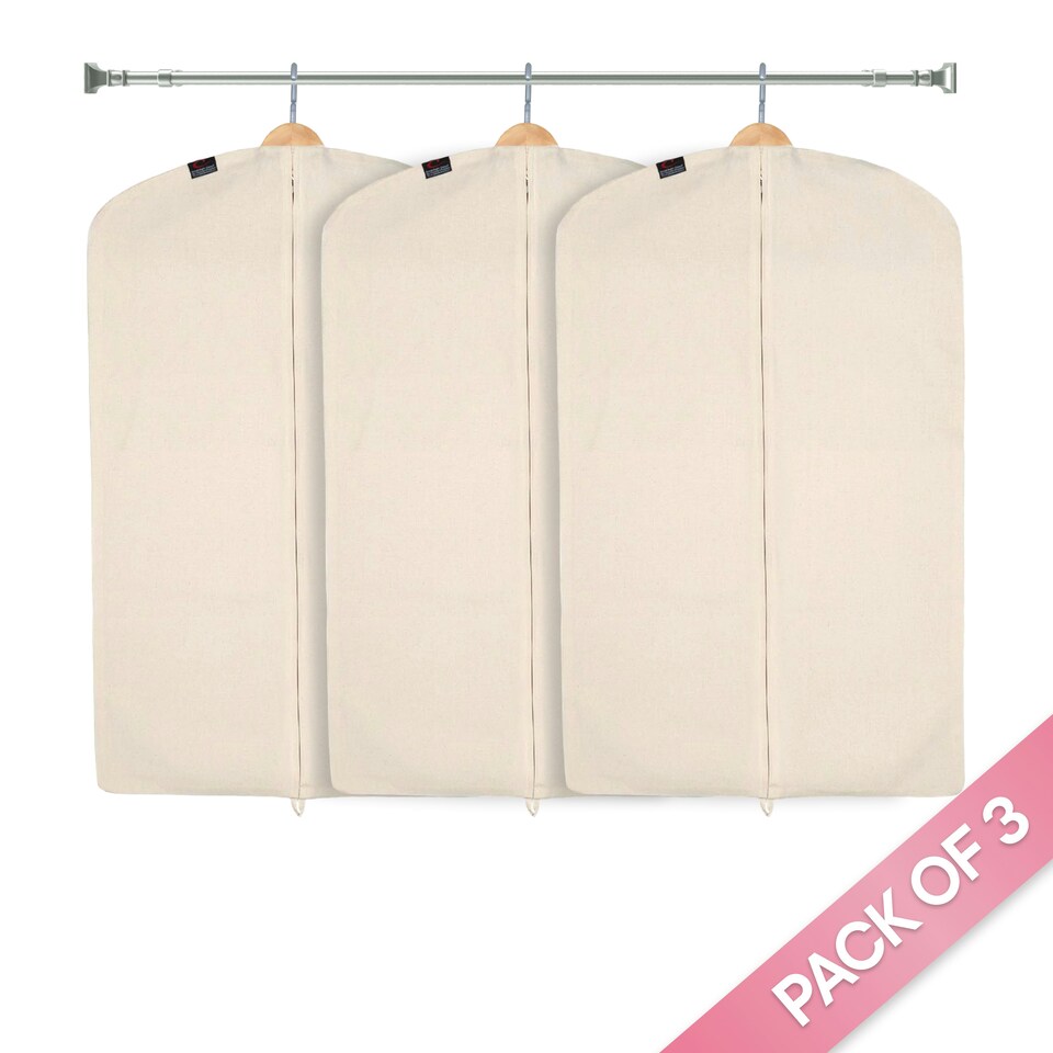 image 1 of 3 x Deluxe 100% Natural Zipped Cotton Suit Cover (Approx. 99 x 60cms) Cream