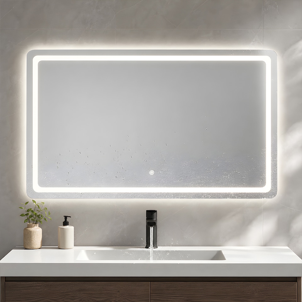 image 1 of Emitto LED Wall Mirror Anti-fog Bathroom Mirrors Makeup Light 100x70cm | White