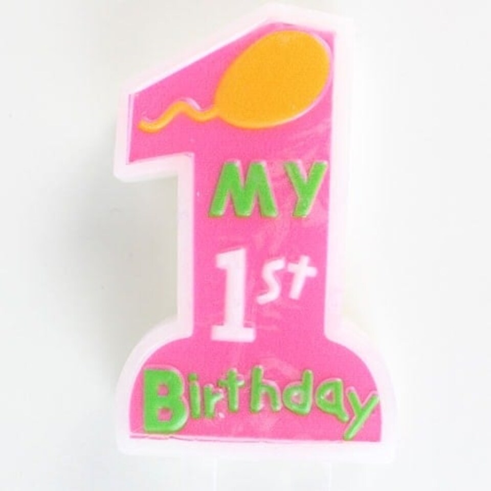 My First Birthday Pink Candle With Holder 11cm