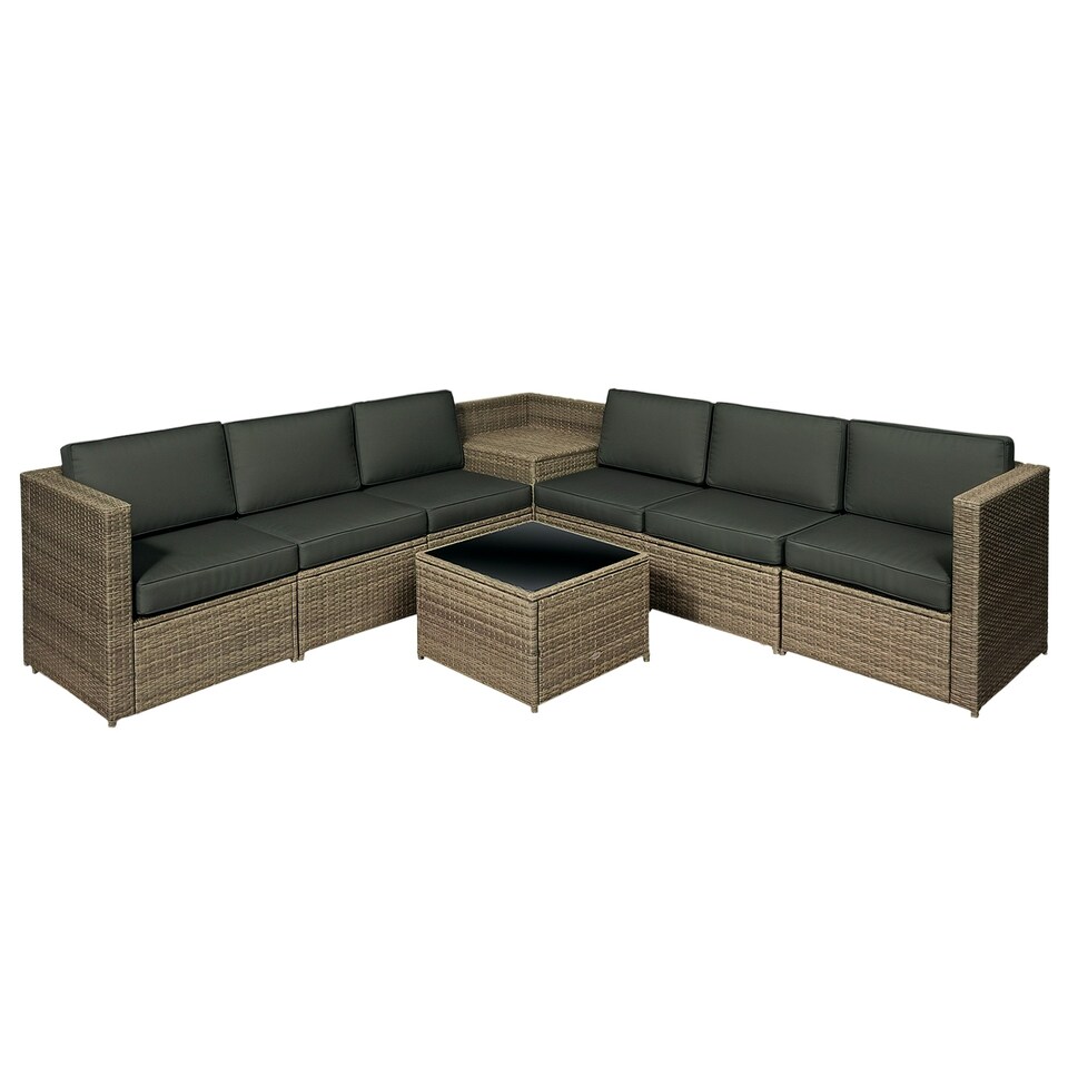 image 1 of Outsunny 8Pcs Patio Rattan Sofa Set Garden Furniture Side Table w/ Cushion