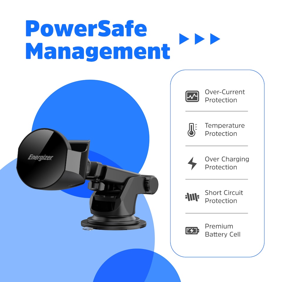 image 1 of Energizer In-Car Magnetic QI Wireless Charger & Airpods Black