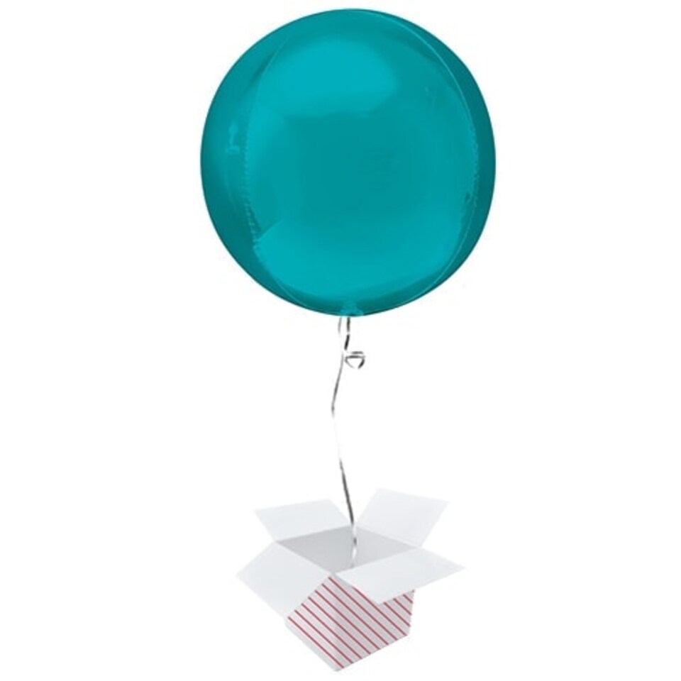 Aqua Blue Orbz Foil Helium Balloon - Inflated Balloon in a Box