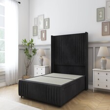 Sloomy Camden Black Naples Divan Bed Base 2 Drawers Foot-End With 54 Inch Wingback Headboard & 12 Inch Matching Footboard | Black | Black | King | 1