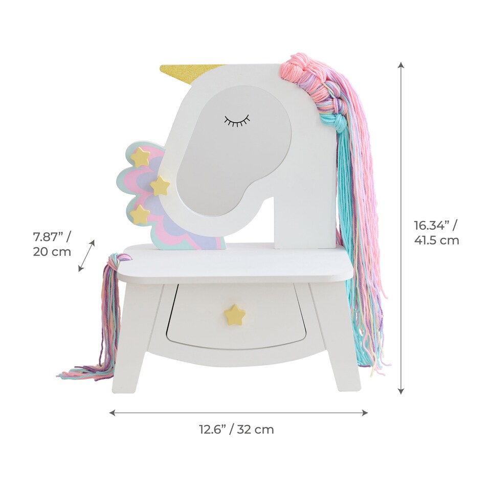 image 1 of Teamson Kids Unicorn Vanity Set with Mirror, Drawer & Pretend Makeup