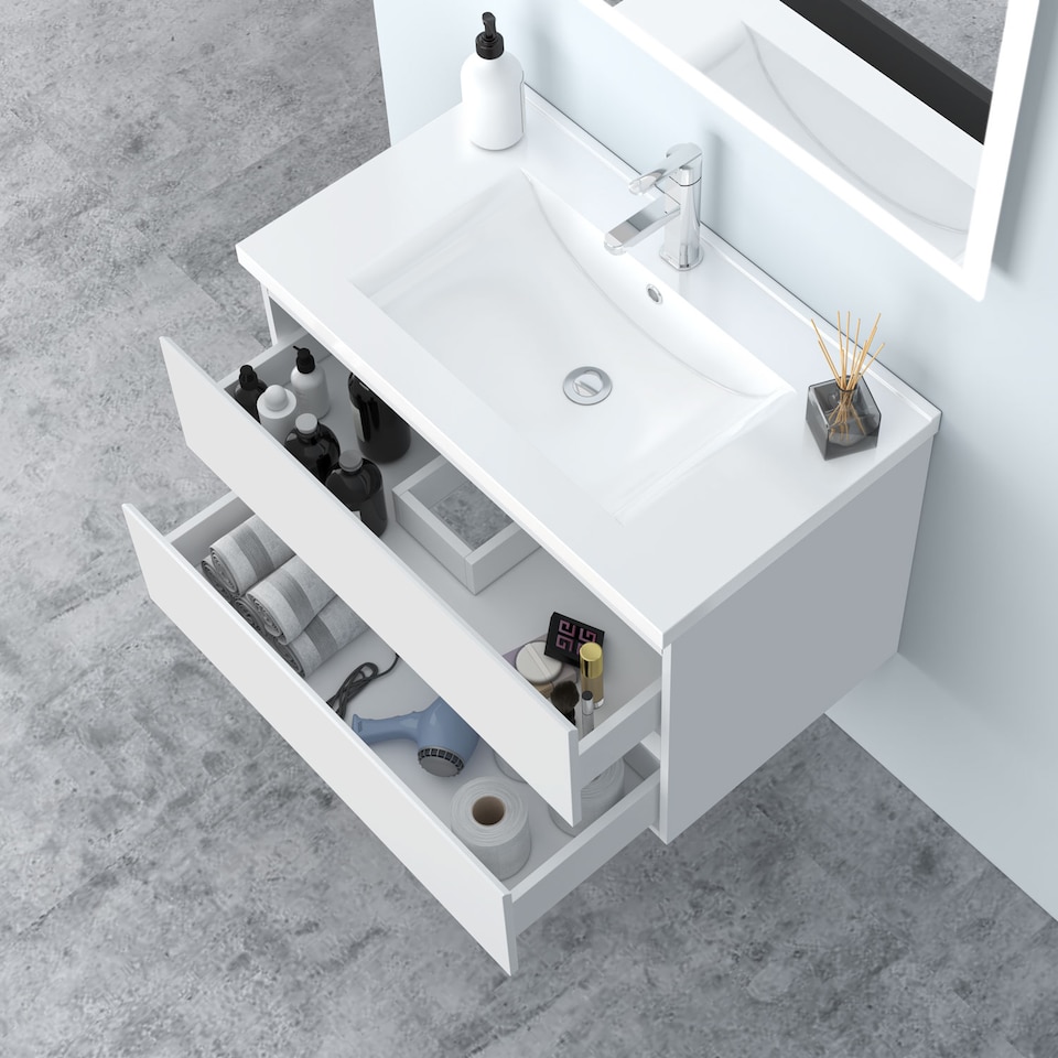 image 1 of AICA 800mm Wall Mounted Bathroom Vanity Unit With Ceramic Basin,2 Soft Close Drawers for Storage,Anthracite,Flat packed