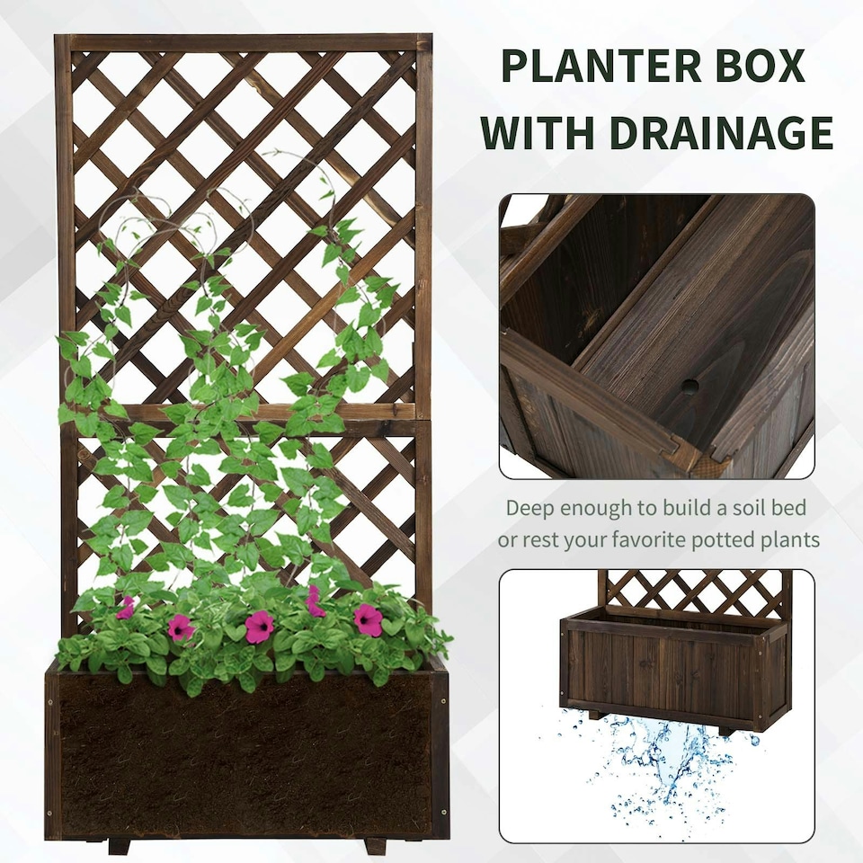 image 1 of Outsunny Flower Stand Plant Shelf Outdoor Pine with Trough Planter