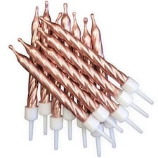 Metallic Rose Gold Candles With Holders - Pack of 12
