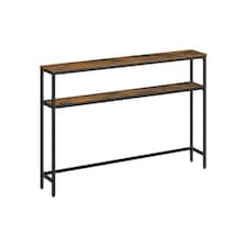 Industrial Slim Hallway Console Table With 2 Shelves Rustic Brown Brown