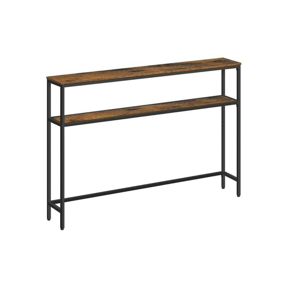 image 1 of Industrial Slim Hallway Console Table With 2 Shelves Rustic Brown Brown